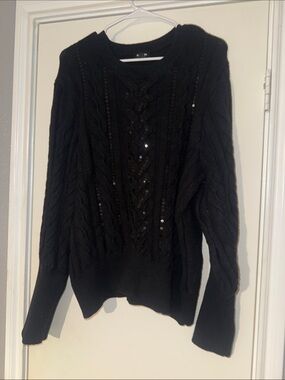 Black Sequin Cable-Knit Sweater - Women